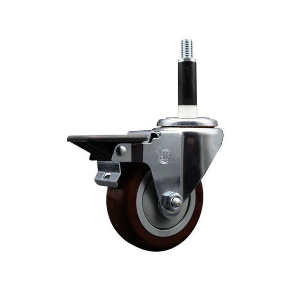 3.5'' Maroon Poly Swivel 7/8'' Expanding Stem Caster with Brake